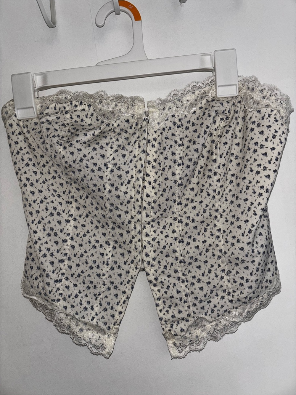 Lace Trim Strapless Bustier Top - Cream with Navy Floral with Matching Pants